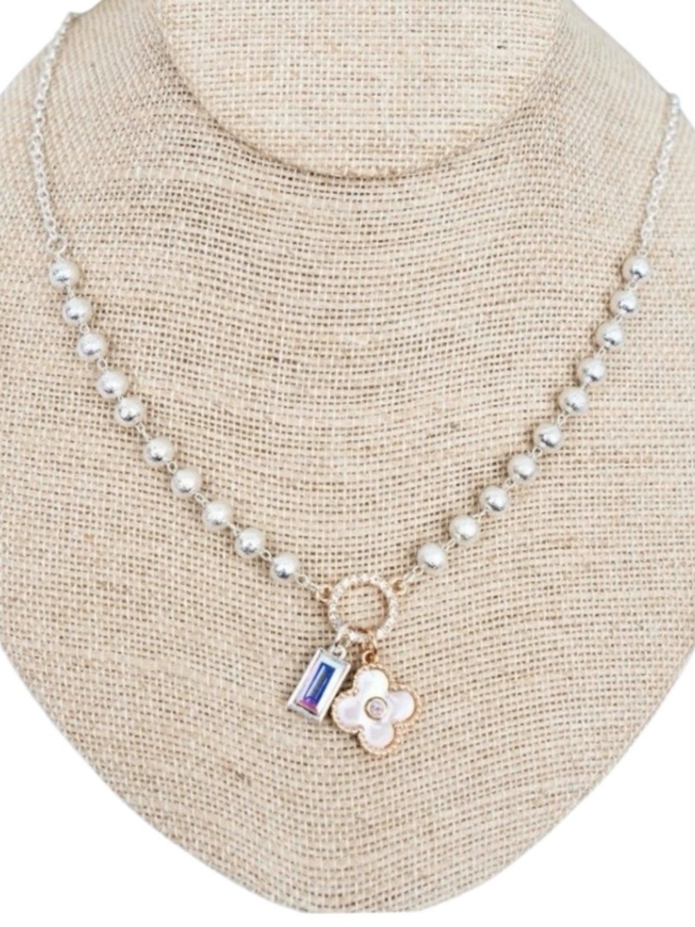 Evermore Quarterfoil Two-Tone Beaded Necklace (NWT)